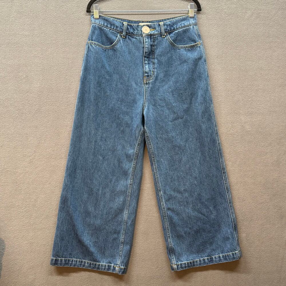 Whimsy Row Organic Cotton High Rise Wide Leg Cropped Jean Womens 30 Boho Blue‎
